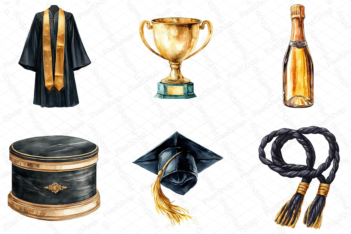 Watercolor Black & Gold Graduation D, an Illustration by DreamPrint404 (Photo 5 of 7)