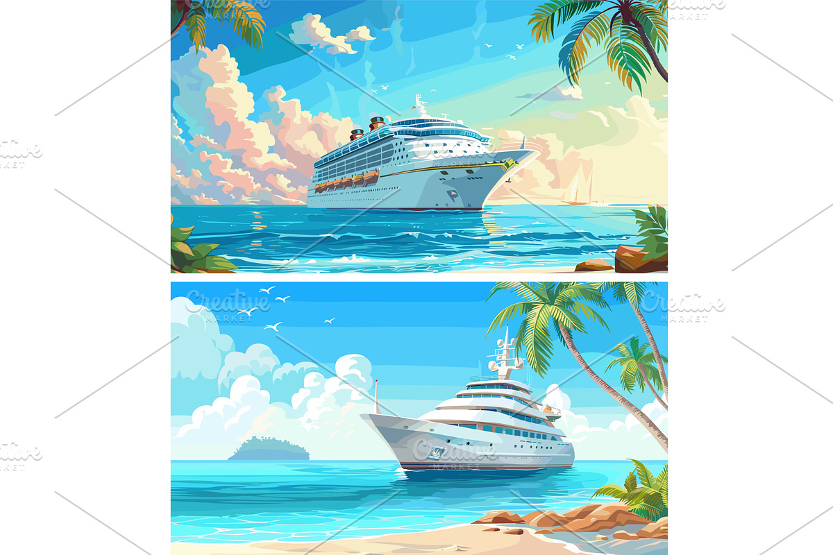 Ocean liner cartoon vector, a Transportation Illustration by Onyx