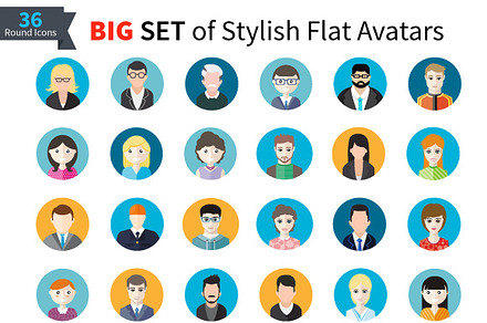 Set of Stylish Avatars Man and Woman