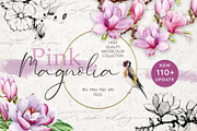 Pink Magnolia Watercolor Collection, a Decorative Illustration by AnitaPol (Thumbnail 1 of 14)