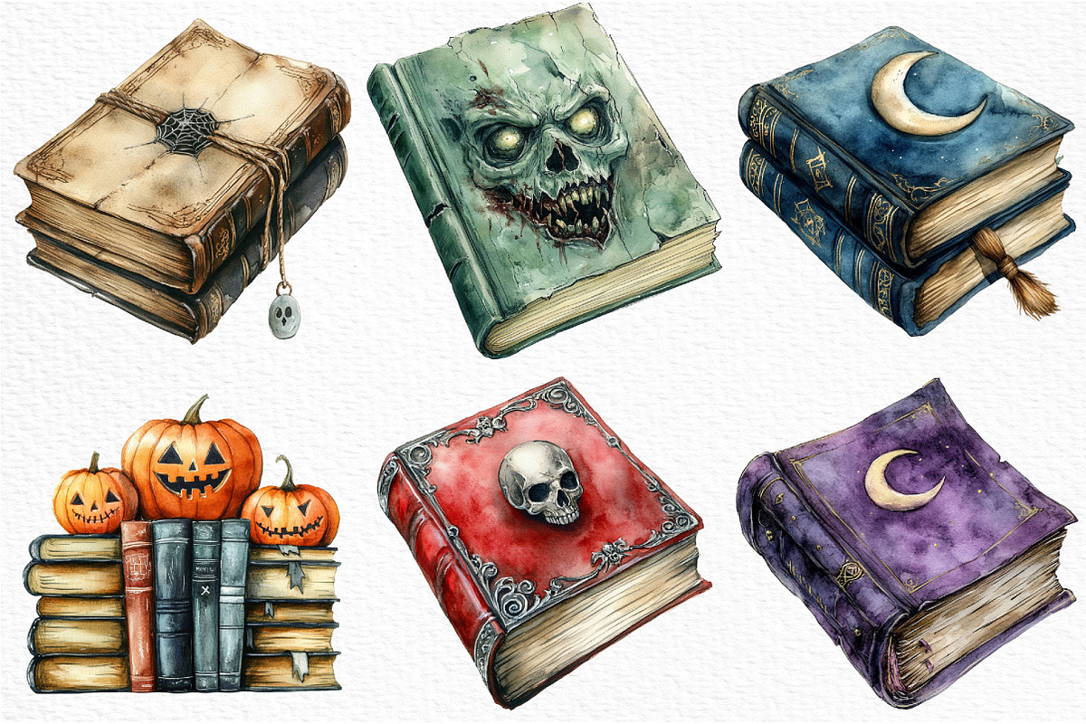 Watercolor Halloween Books Clipart, an Illustration by Craft Nest (Photo 3 of 6)