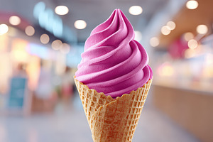 Lavender soft-serve ice cream in waffle cone, a Food & Drink Photo by AlyaAnd