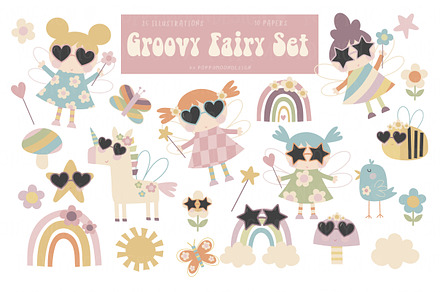 Groovy Fairy clipart & paper set