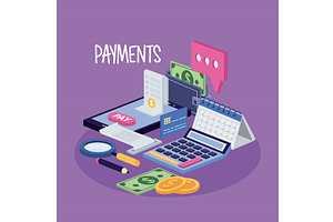 isometric payments icons, an Object Illustration by studiogstock