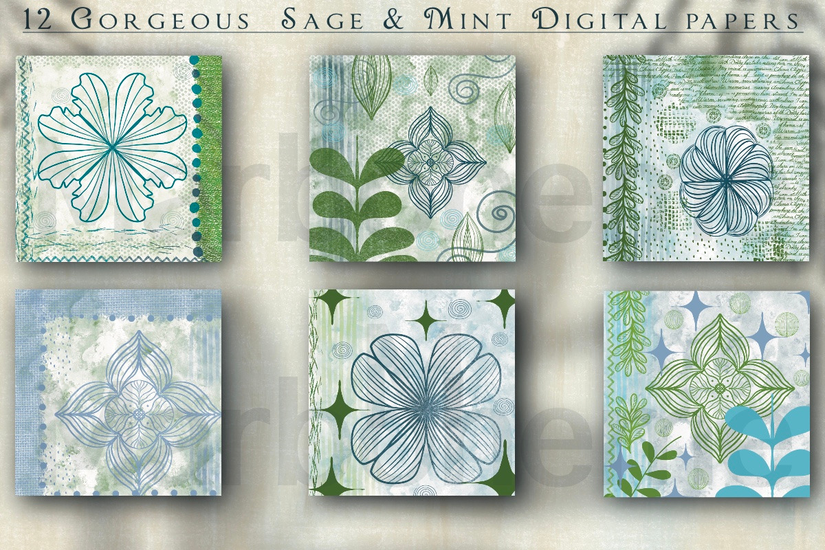 Mint Sage Mixed Media Digital Papers, an Illustration by Luna Y Mar (Photo 3 of 12)