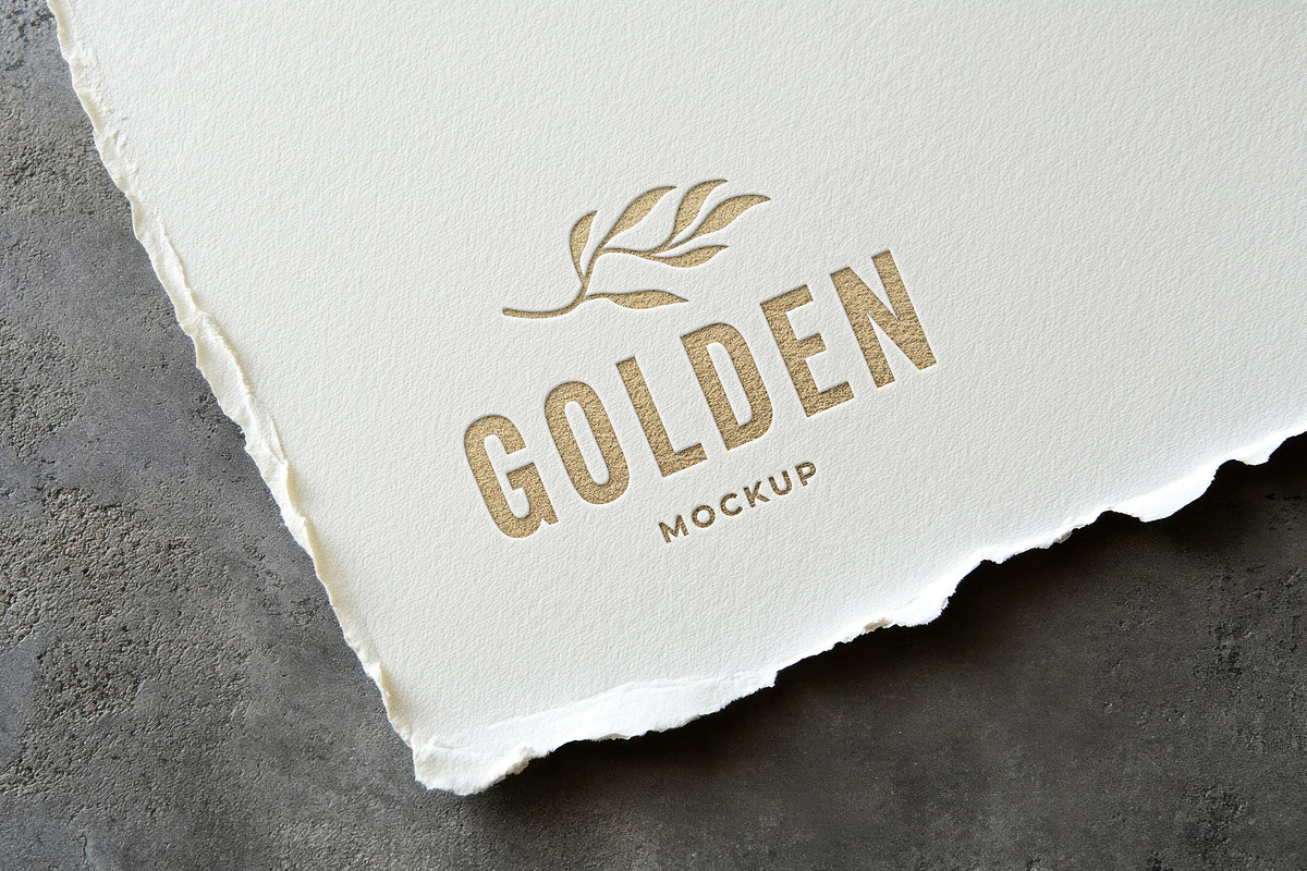 Gold Debossed Paper Logo Mockup, a Mockup by Design Squad (Photo 1 of 4)