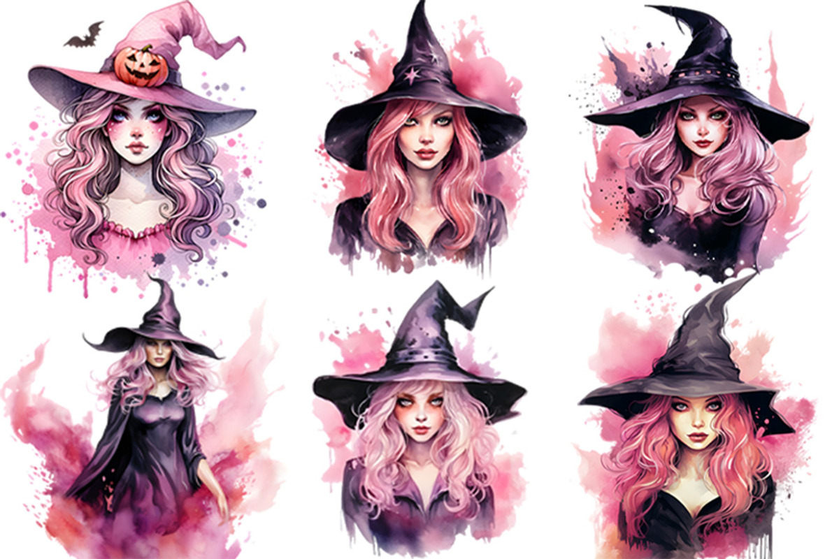 Watercolor Halloween Witch Clipart, a Seasonal Illustration by Creative Arslan (Photo 3 of 10)