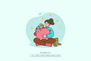 Woman Putting Coin to Piggy Bank, an Object Illustration by Partikusi Design (Thumbnail 2 of 3)