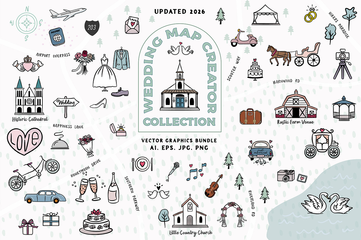 Wedding Map & Itinerary Creator Kit, an Object Illustration by Happy Monday Creative (Photo 1 of 19)
