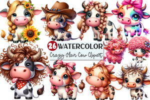 Crazy Hair Cow Cartoon Clipart, an Illustration by Rose Art
