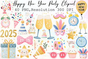 Happy New Year Party Clipart. Bundle, an Illustration by Sublimation Artist