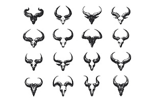 Demonic Skulls With Horns Icons Set, an Object Illustration by LadadikArt