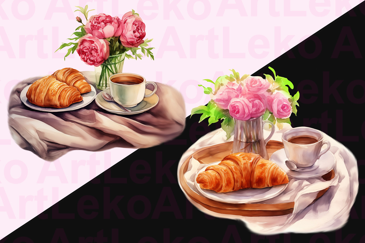 Breakfast in Bed Clipart, a Food Illustration by LekoArt (Photo 4 of 10)