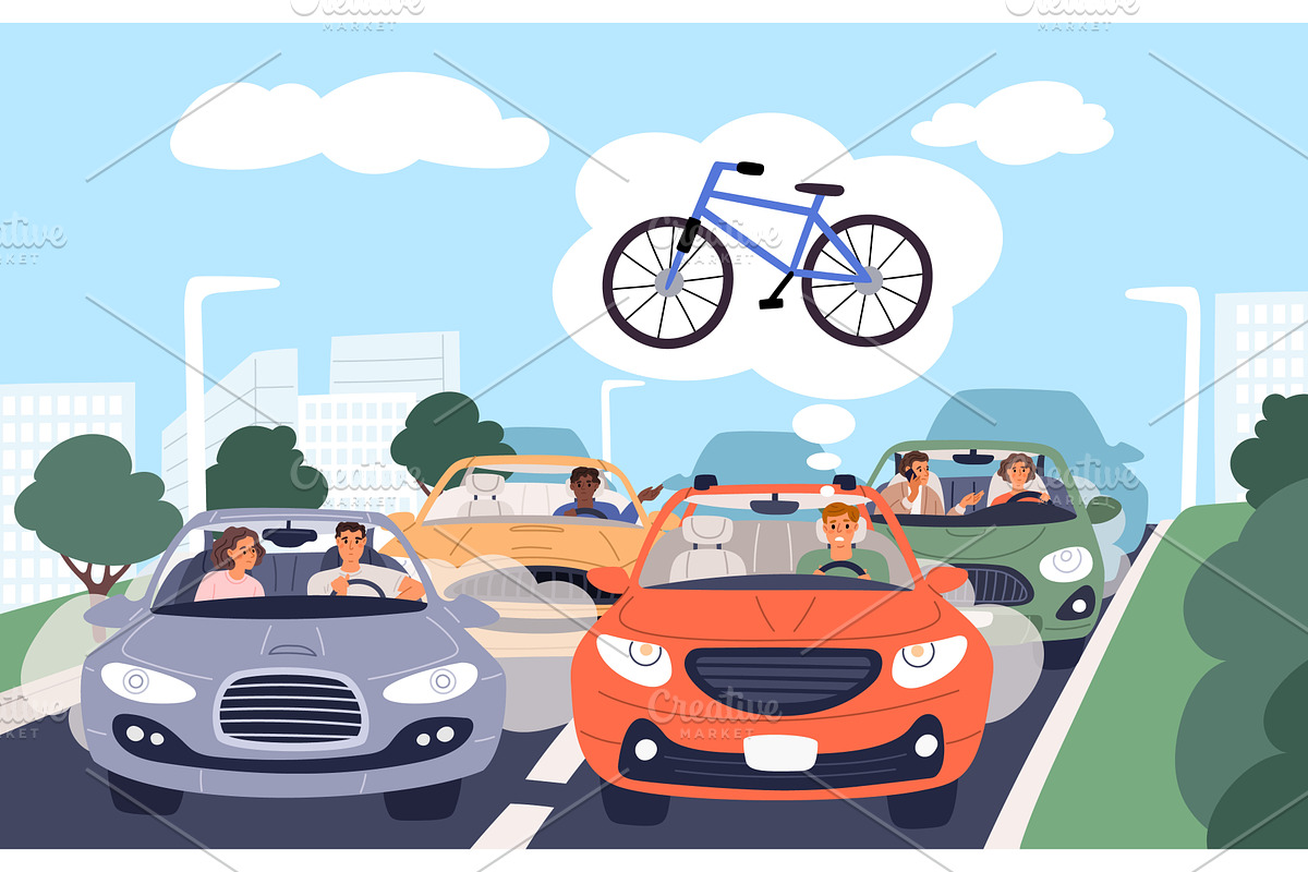 Sad male driver standing in traffic, a Transportation Illustration by Vectorbuum