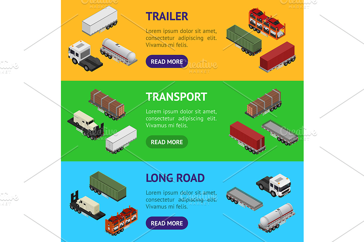 Different Types Trailers 3d Set, a Transportation Illustration by ...