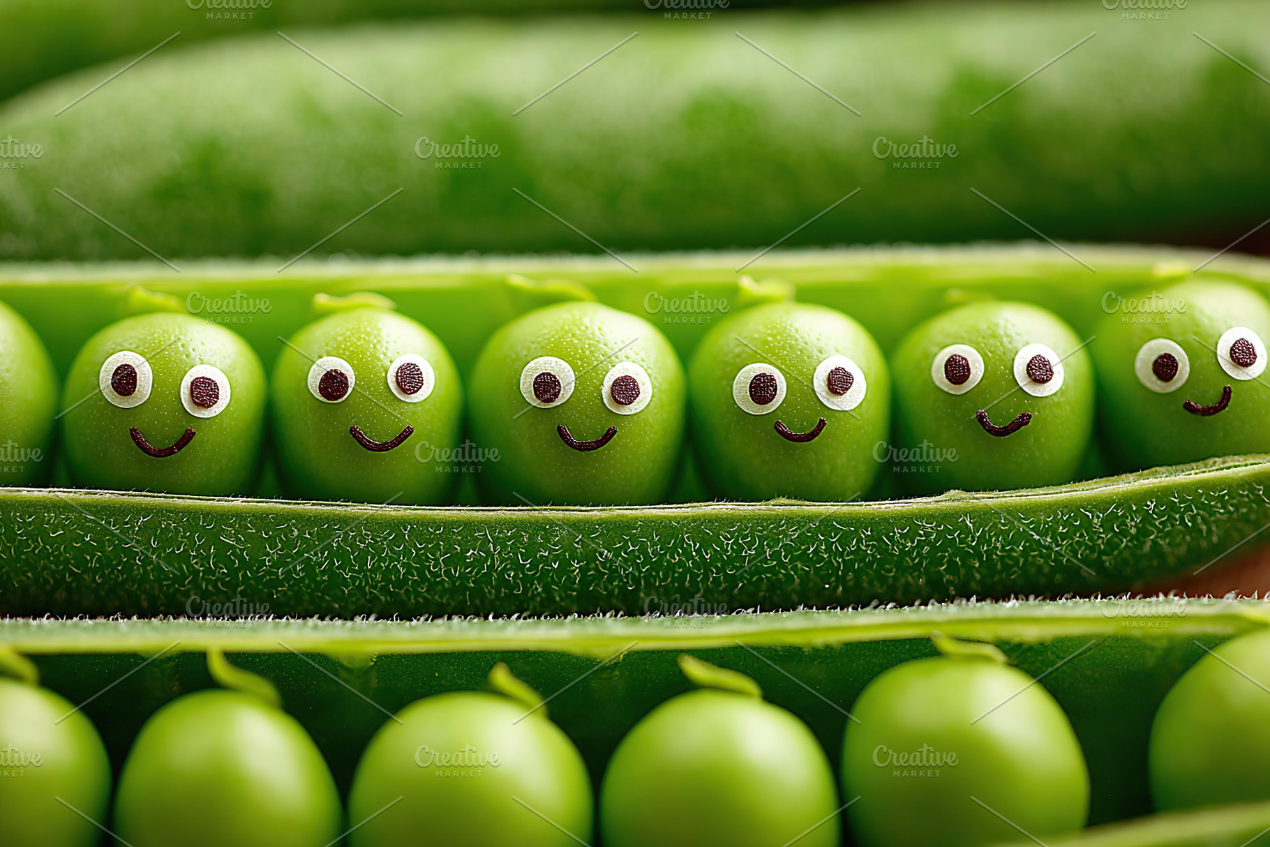 Peas joyfully popping from their vibrant green pods during a sunny afternoon ga, a Food & Drink Photo by AlyaAnd