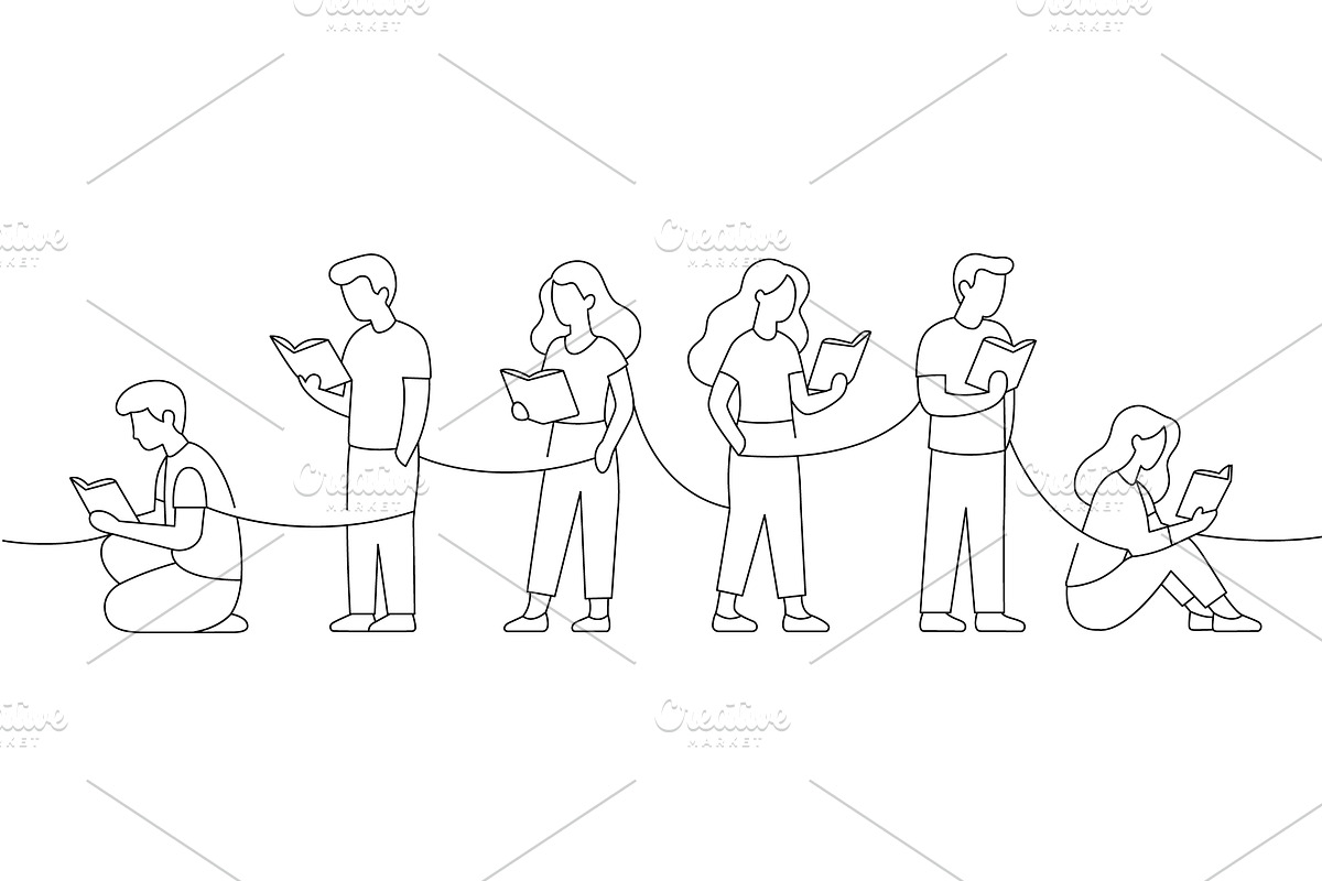 People reading books. Minimal linear, an Education Illustration by GraphiShop