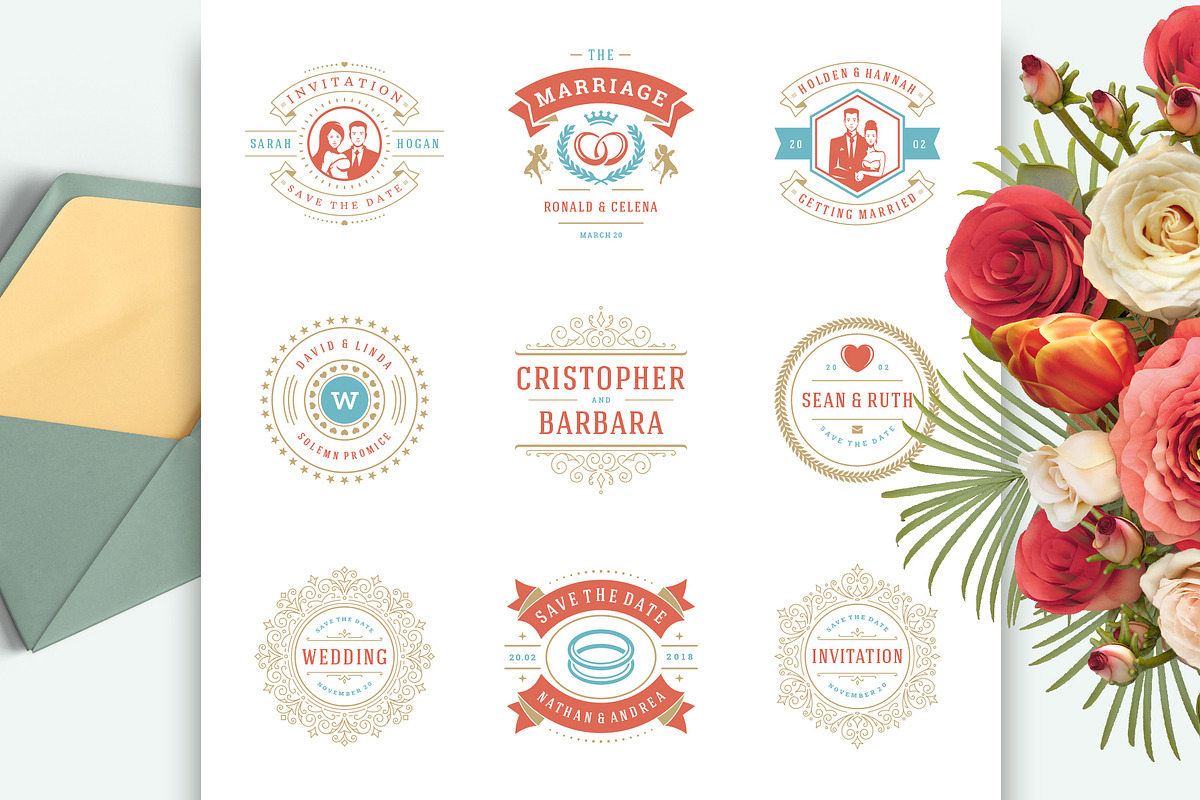 18 Wedding Logos and Badges, a Branding & Logo Template by Vasya Kobelev (Photo 7 of 13)