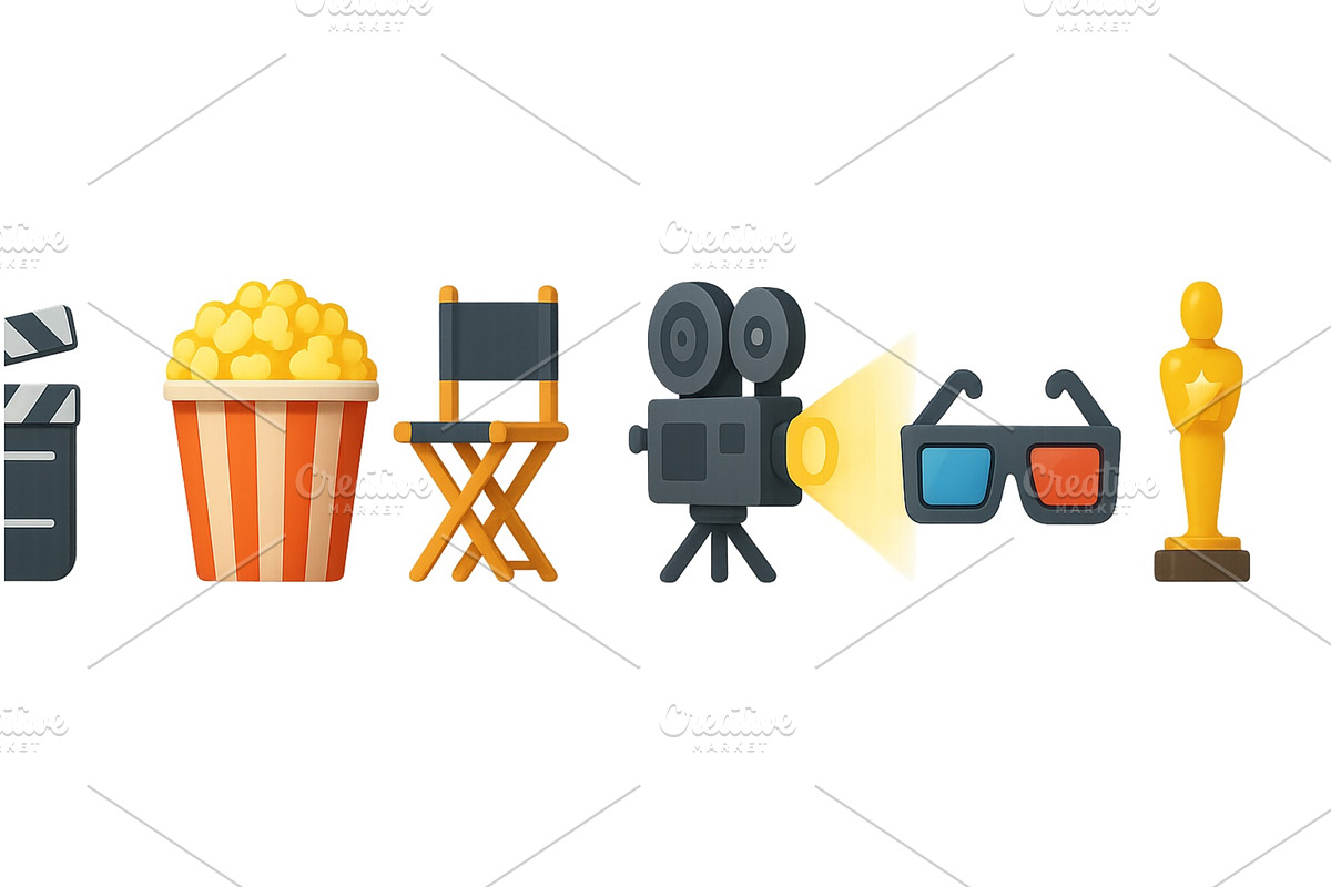 Popcorn, film cameras, and awards, an Object Illustration by ZinetroN