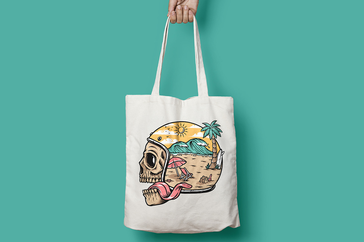 skull wearing helmet and beach scene, an Illustration by gunaonedesign (Photo 4 of 4)
