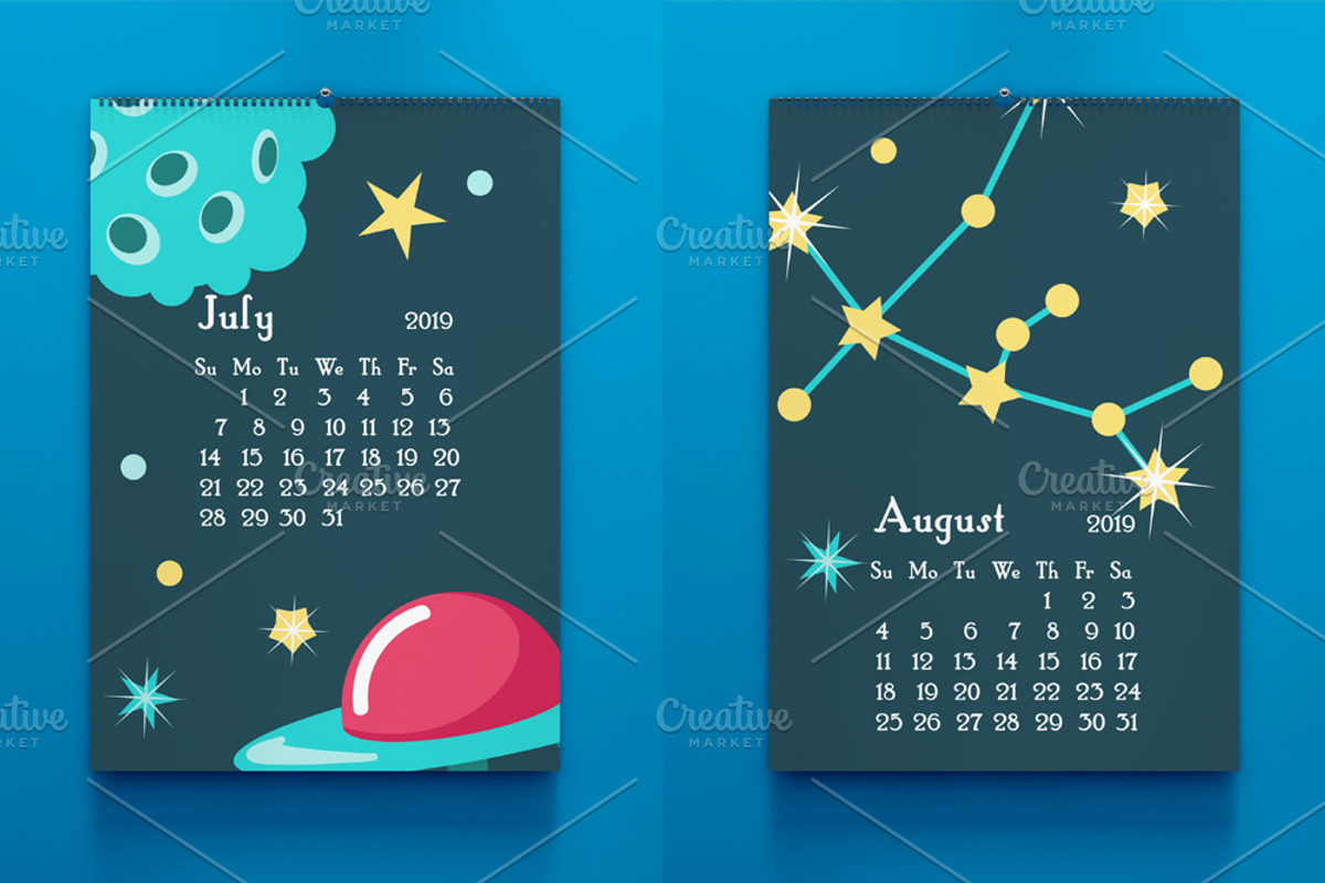 Space calendar animal austronauts, a Stationery Template by SiberianArt (Photo 5 of 8)