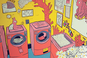 Inside a laundromat, an Object Illustration by Sybillla