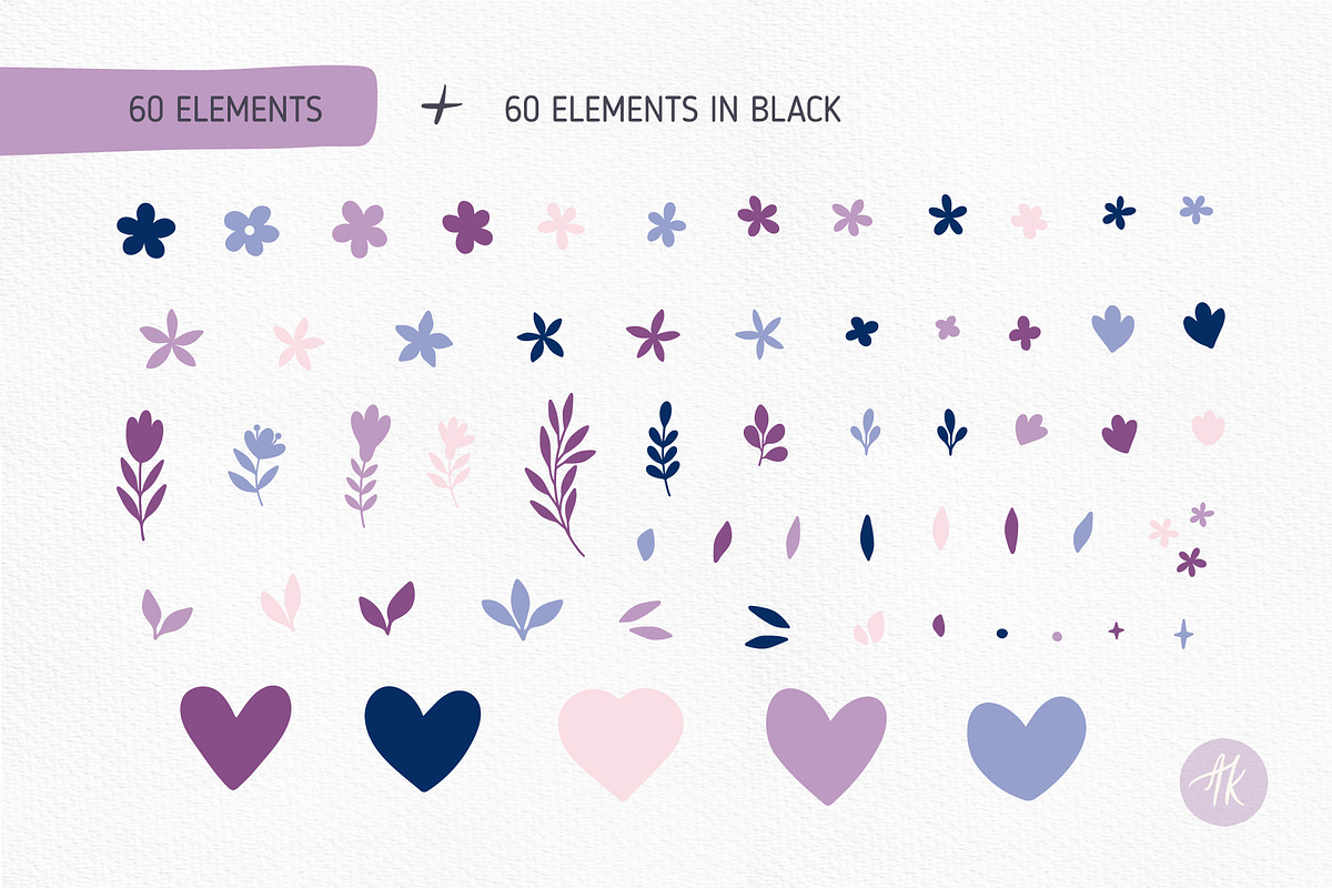 Floral Hearts Vector Clipart Set, an Object Graphic by Alena Koval (Photo 8 of 12)