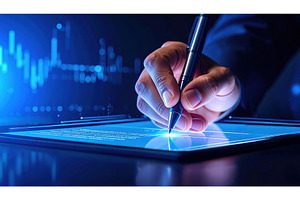 A hand signs a digital contract on a, a Technology Photo by Igor Tichonow