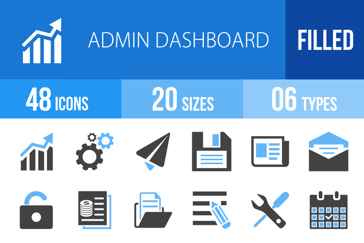 48 Admin Dashboard Blue&Black Icons, an Icon by IconBunny