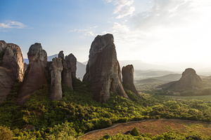 Beautiful landscape of Meteora rocks at sunrise, Greece