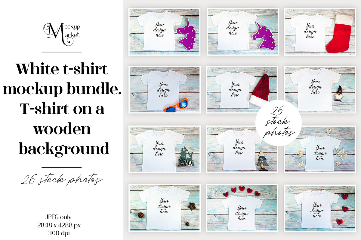 White kid t-shirt mockup bundle., a Print Template by MockupMarket (Photo 1 of 27)