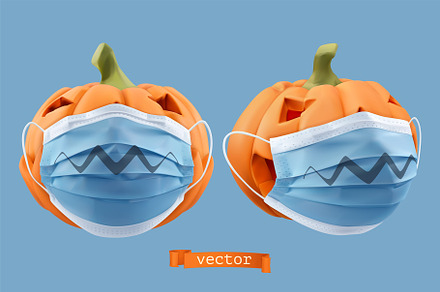 Pumpkins in surgical masks, vectors