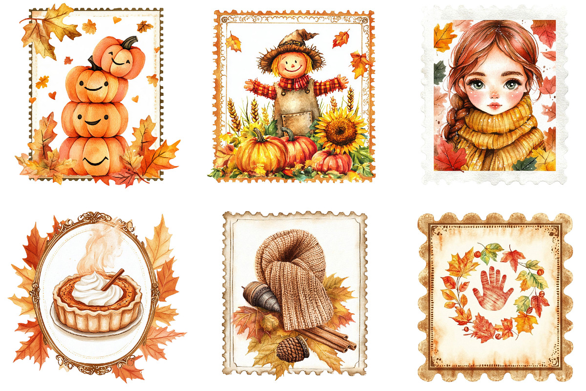 Fall Postage Stamp Clipart, a Seasonal Illustration by Designking (Photo 3 of 3)