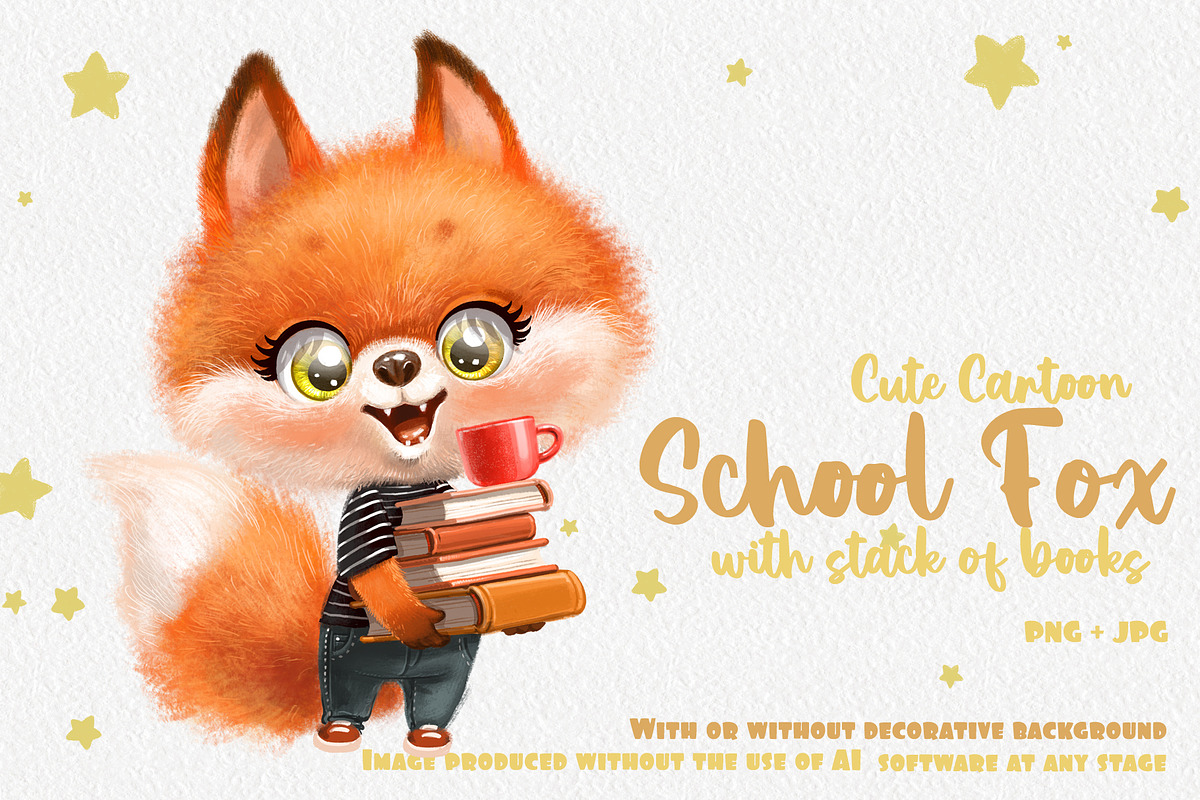 Cartoon fox with textbooks, an Animal Illustration by Azuzlikus (Photo 1 of 3)