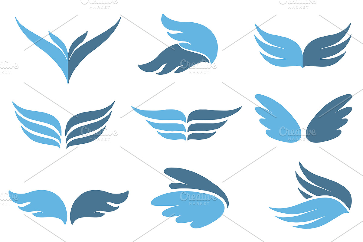 Blue wings logo set. Vector., an Icon by mcherevan