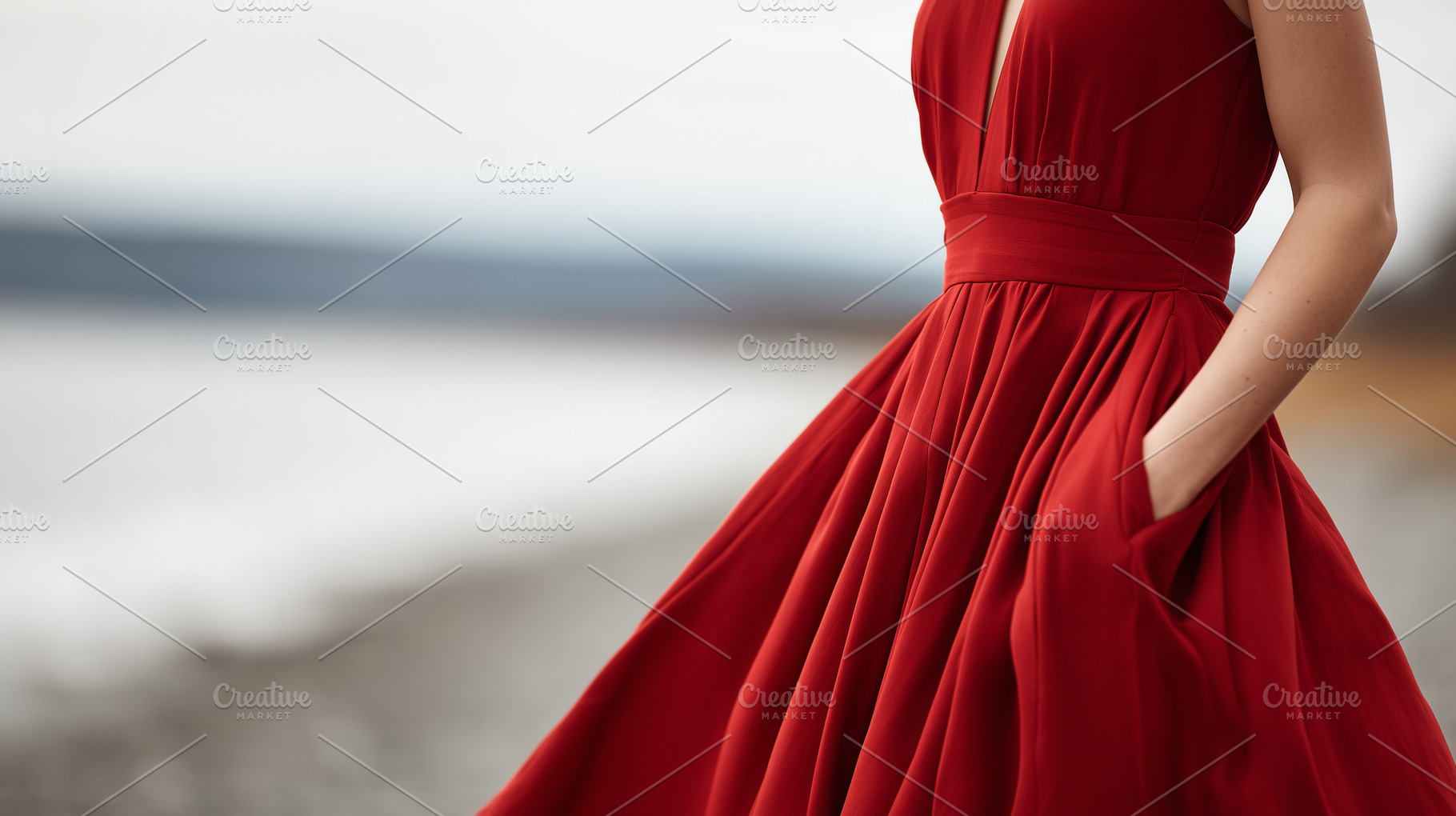 Elegant woman in a flowing red dress, a Beauty & Fashion Photo by MistyDay