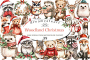 Woodland Christmas Clipart, an Animal Illustration by DreamCafeArt (Thumbnail 1 of 4)