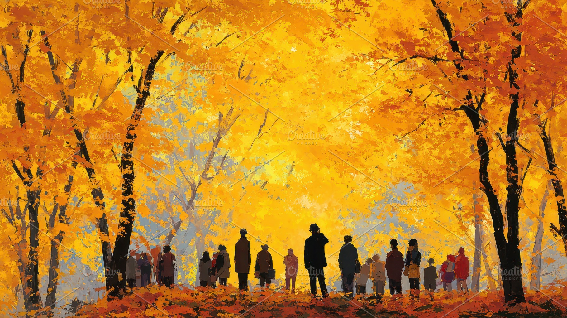 Gathering in a vibrant autumn forest, a Photo by Pavel_design