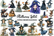 Watercolor Halloween Witch Clipart, an Illustration by Daily.Designs (Thumbnail 1 of 5)