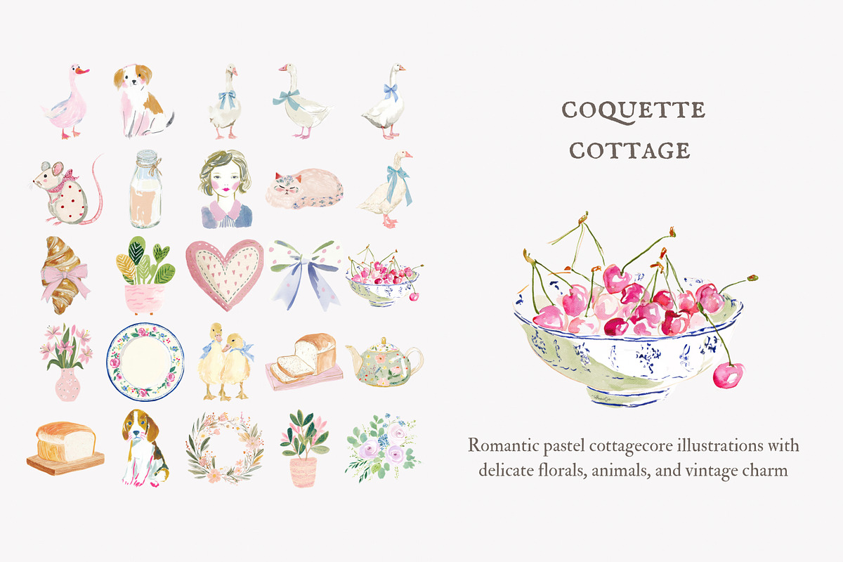 Coquette cottage clipart set, a Decorative Illustration by Patishop Art (Photo 8 of 9)