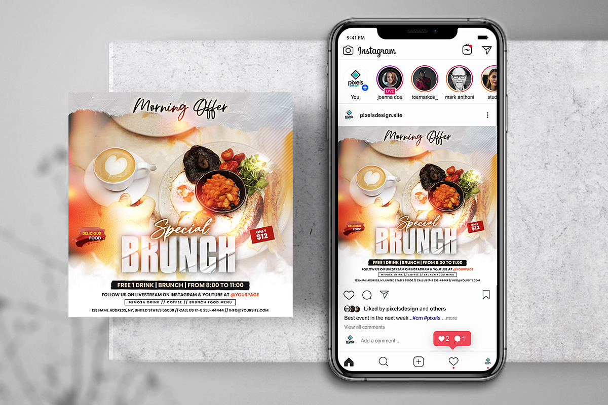 Brunch Morning Instagram Flyer (PSD), a Flyer Template by PixelsDesign (Photo 1 of 2)