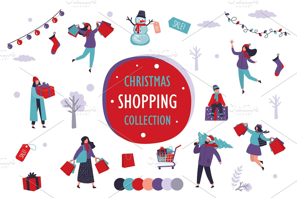 Christmas shopping - big set., a Person Illustration by naum_studio (Photo 1 of 2)