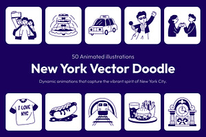 Animated New York Vector Drawing Set, an Outline Icon by Vectors Market