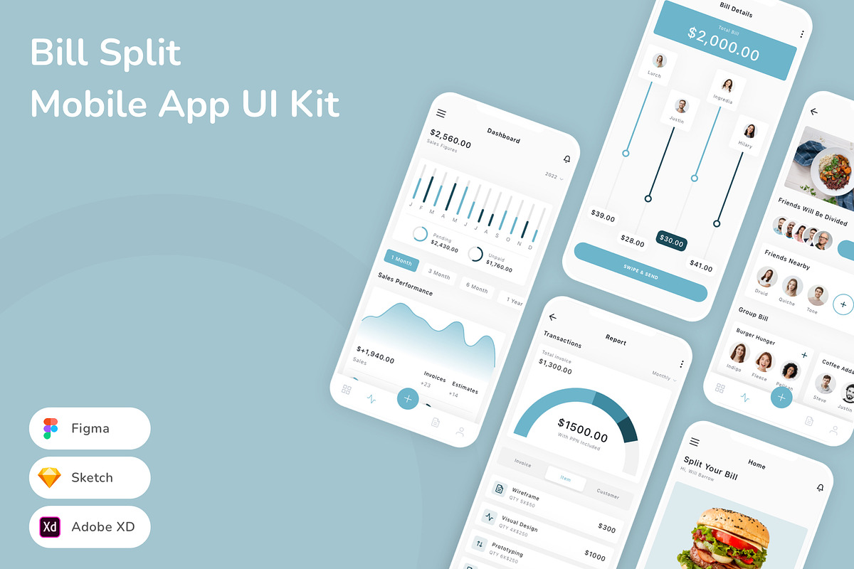 Bill Split Mobile App UI Kit, an UI Kit Template by Betush