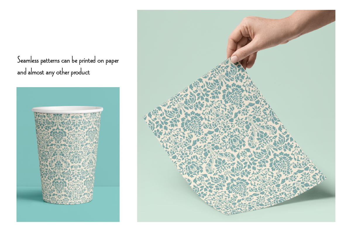 Seamless Blue Damask Patterns preview 2