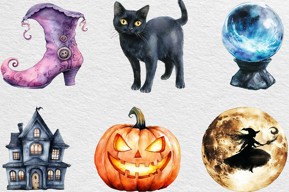 Watercolor Halloween Collection, an Illustration by Black Bird Studio (Photo 3 of 6)