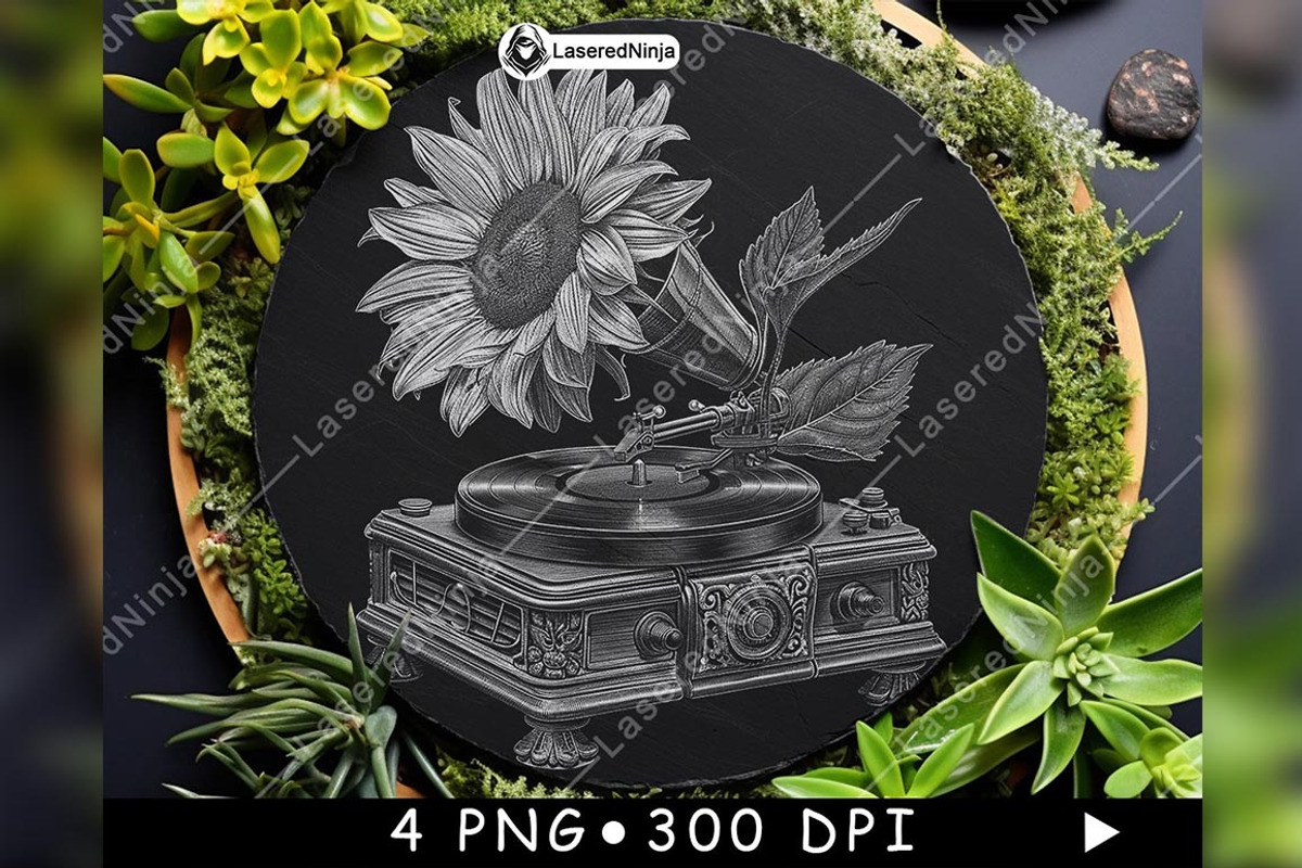 Vintage Gramophone Sunflower Retro, a Background Graphic by LaseredNinja (Photo 6 of 7)