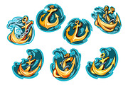 Anchor on blue wave design elements, a Solid Icon by Vector Tradition (Thumbnail 2 of 3)