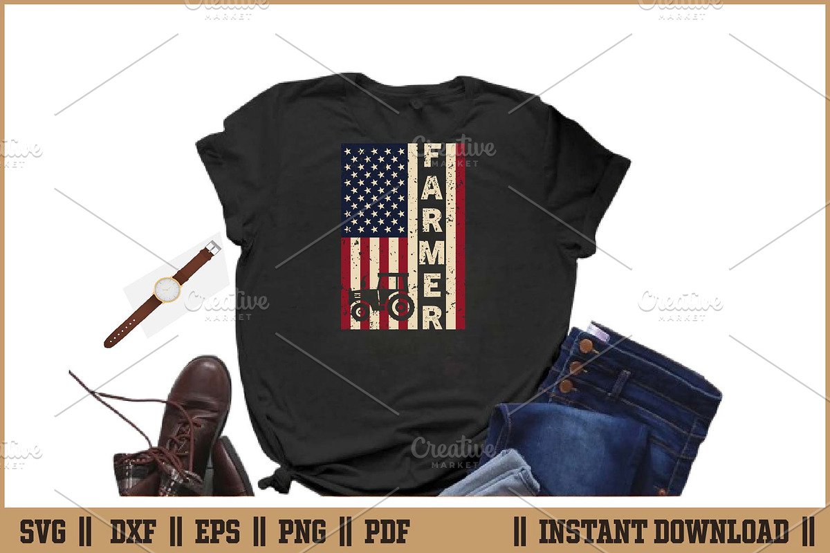 Farmer Tractors American Flag SVG, a Work Illustration by Handy Arts Studio (Photo 2 of 3)