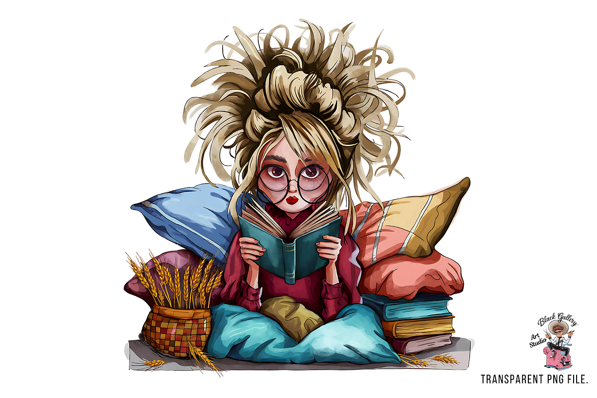 Bookish Girl Reading Clipart Bundle, a Graphic by Clipart Bloom (Photo 5 of 10)